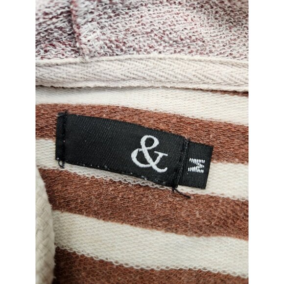 & Fashion Womens Hoodie Med Stripe Pullover Side Neck Zipper Sweatshirt Pockets - Picture 5 of 9